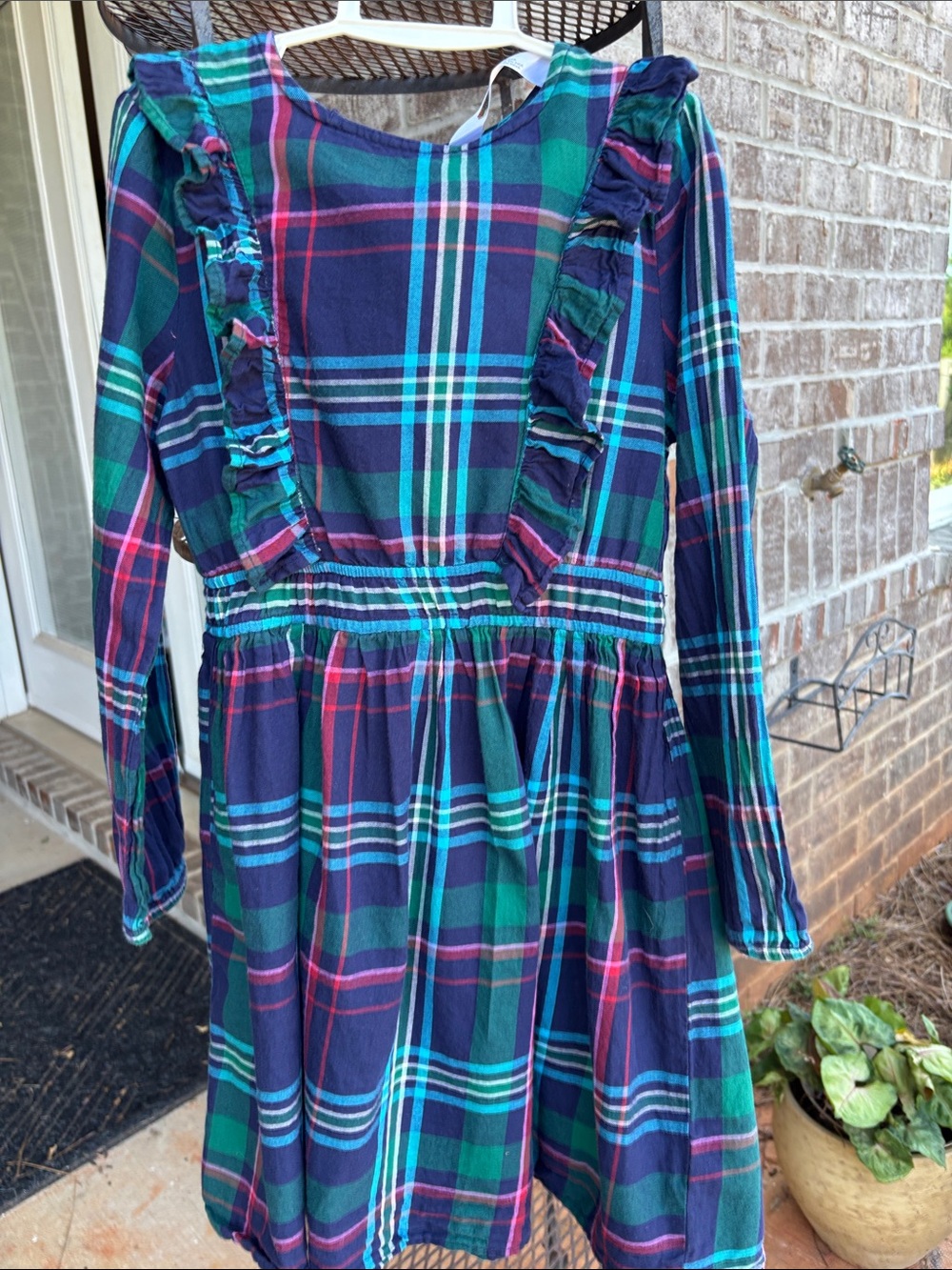 Cotton Green & Navy Plaid Dress, Girls Size 8
